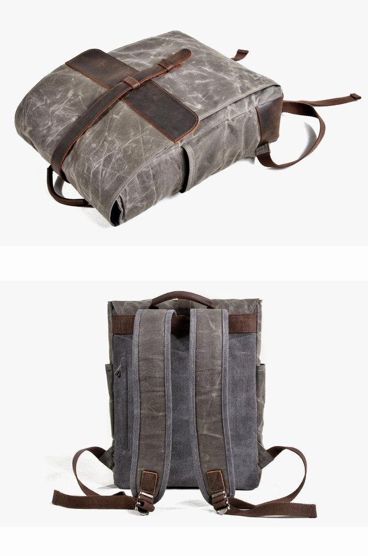 Cool Canvas Leather Mens Large Waterproof Black 15???? Backpack Travel Backpack Khaki Computer Backpack for Men