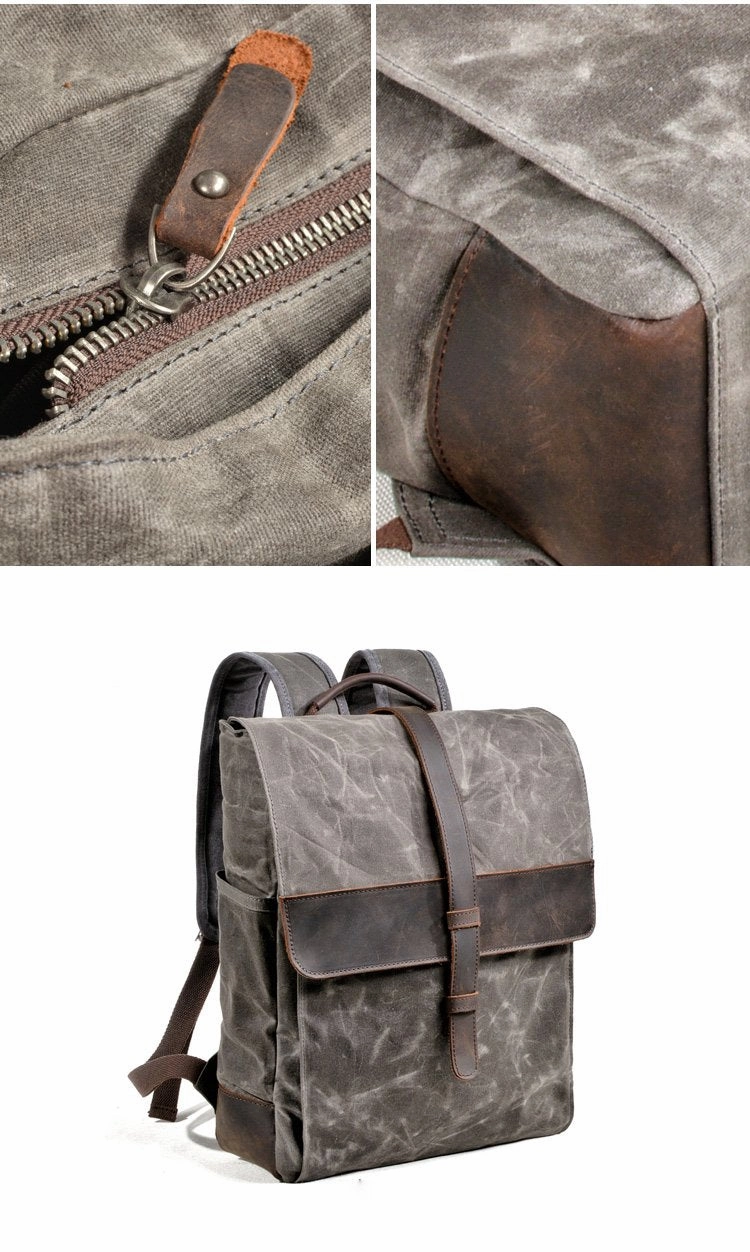 Cool Canvas Leather Mens Large Waterproof Black 15???? Backpack Travel Backpack Khaki Computer Backpack for Men