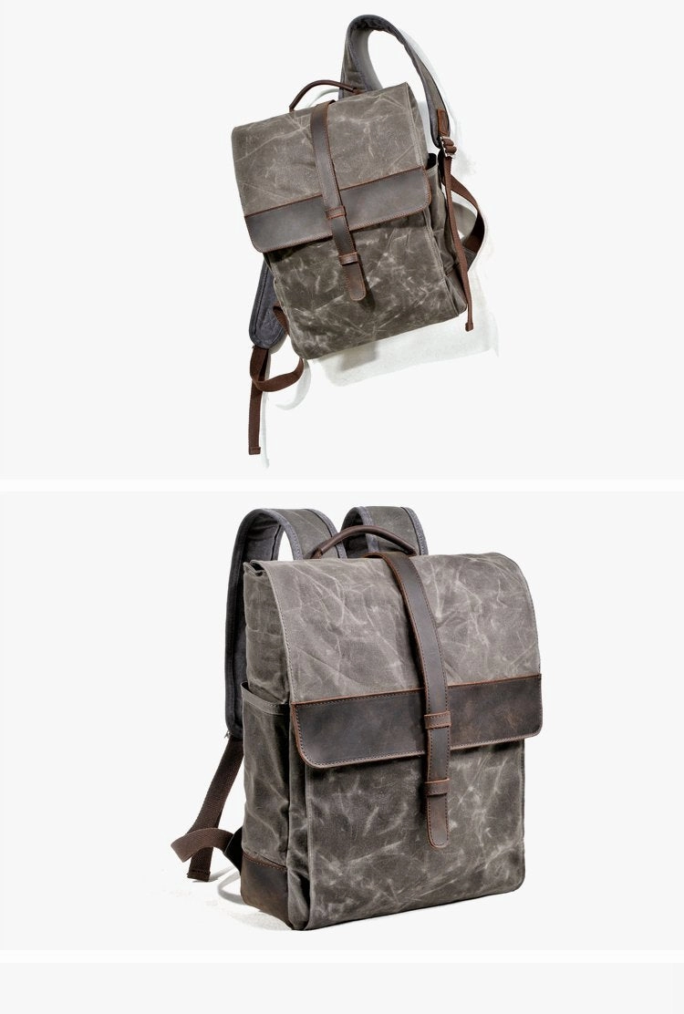 Cool Canvas Leather Mens Large Waterproof Black 15???? Backpack Travel Backpack Khaki Computer Backpack for Men