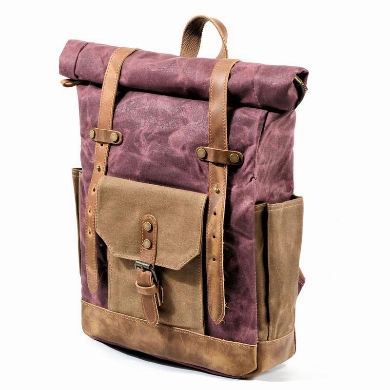 Cool Canvas Leather Mens Large Waterproof Travel Backpack Green Computer Hiking Backpack for Men