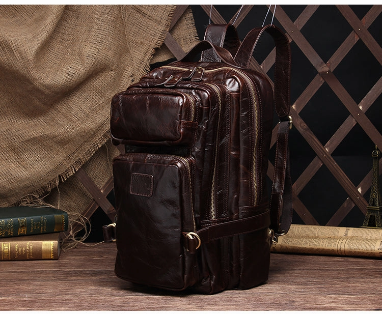 Cool Coffee Leather Mens Backpacks Large Large Travel Backpacks for Men