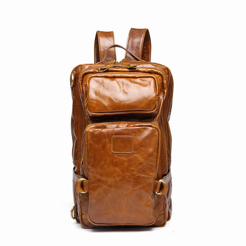 Cool Coffee Leather Mens Backpacks Large Large Travel Backpacks for Men