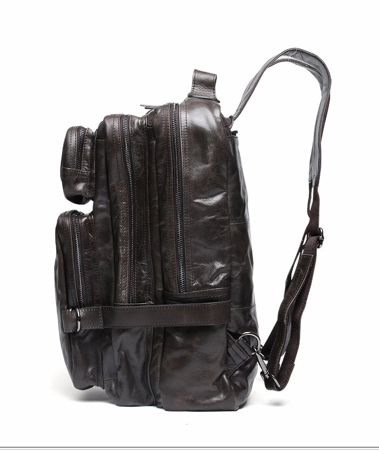 Cool Coffee Leather Mens Backpacks Large Large Travel Backpacks for Men