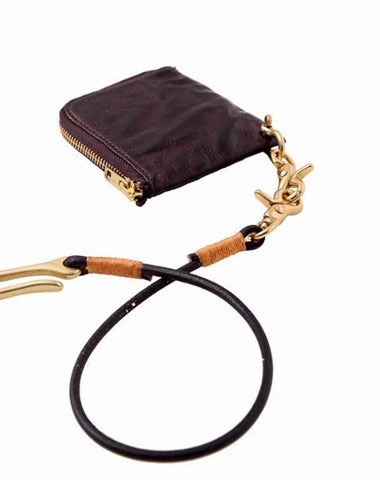 Cool Coffee Leather Mens Small Biker Chain Wallets Front Pocket Chain Wallet Small Wallet For Men