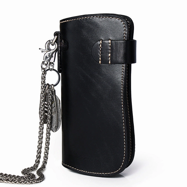 Cool Coffee Leather Tooled Dragon&Skull Biker Wallet Handmade Biker Chain Wallet for Men