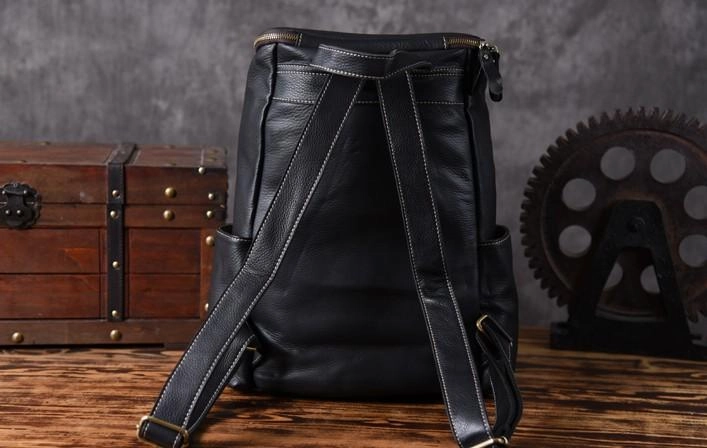 Cool Genuine Leather Mens Backpack Large Black Travel Backpack Hiking Backpack for men