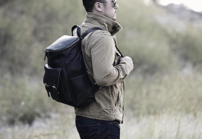 Cool Genuine Leather Mens Backpack Large Black Travel Backpack Hiking Backpack for men