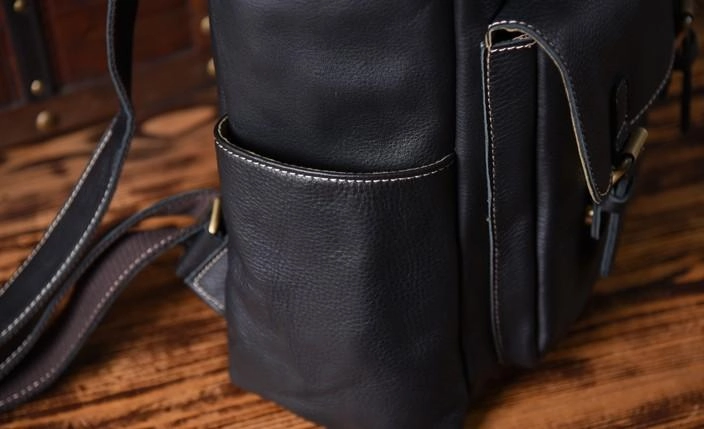 Cool Genuine Leather Mens Backpack Large Black Travel Backpack Hiking Backpack for men