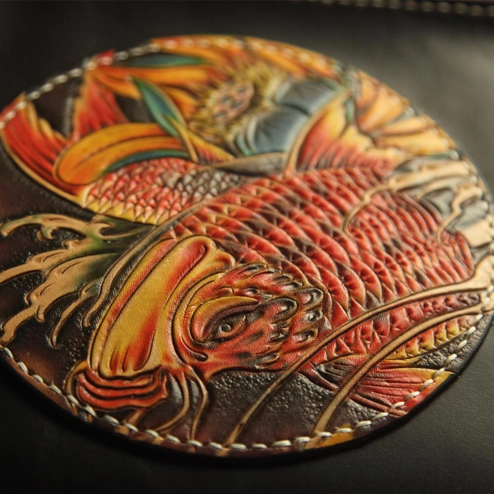 Cool Handmade Tooled Leather Floral Skull Clutch Wallet Wristlet Bag Clutch Purse For Men