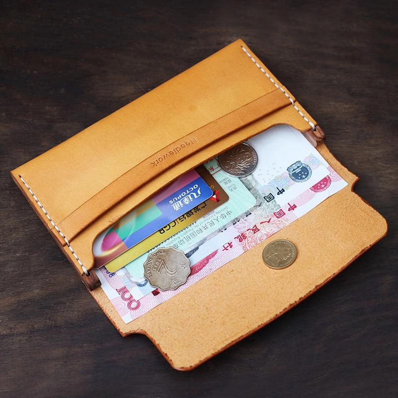 Cool Handmade Wooden Brown Leather Mens Wallet Small Card Holder Coin Wallet for Men
