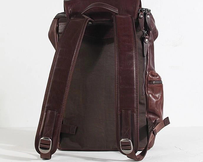 Cool Large Genuine Leather Mens Backpack Coffee Travel Backpack Hiking Backpack for men