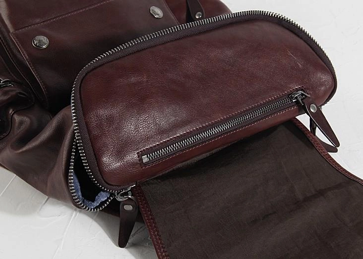 Cool Large Genuine Leather Mens Backpack Coffee Travel Backpack Hiking Backpack for men