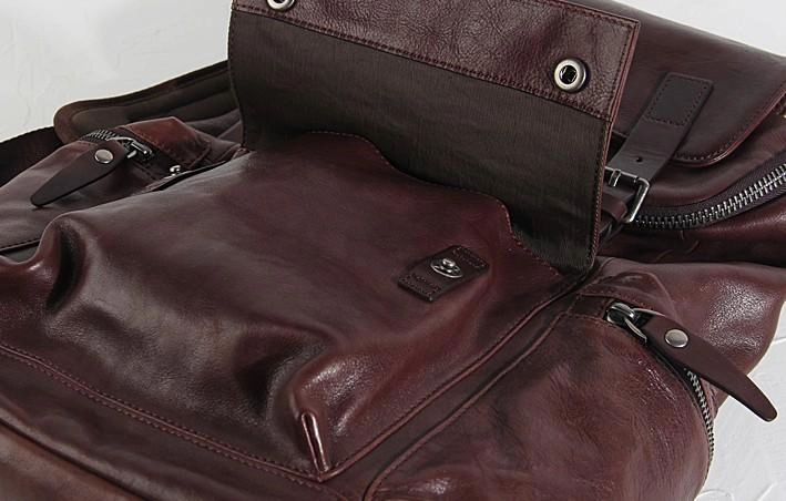 Cool Large Genuine Leather Mens Backpack Coffee Travel Backpack Hiking Backpack for men