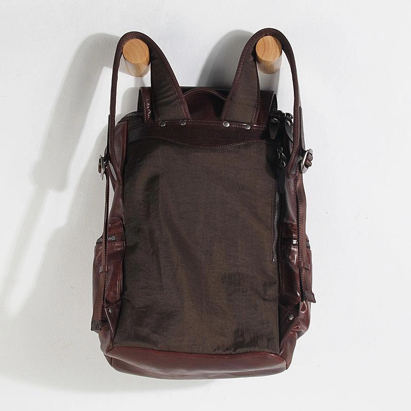 Cool Large Genuine Leather Mens Backpack Coffee Travel Backpack Hiking Backpack for men