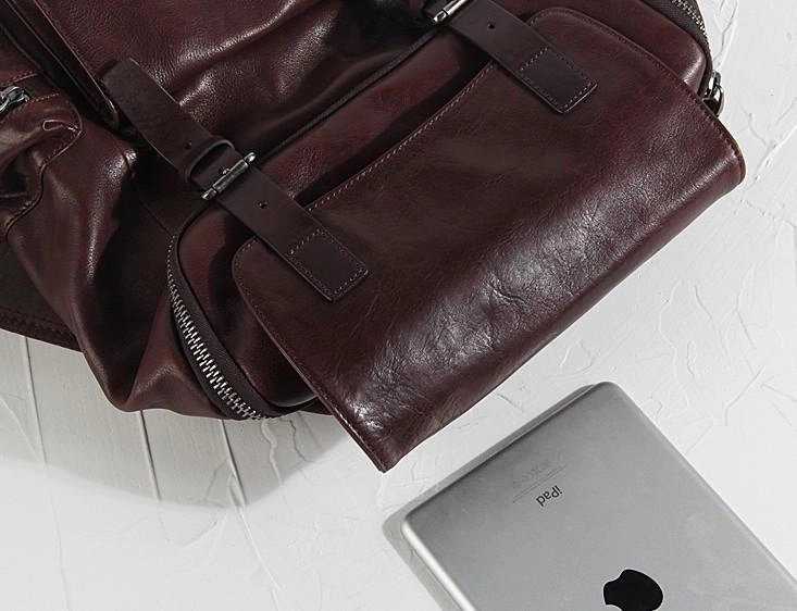 Cool Large Genuine Leather Mens Backpack Coffee Travel Backpack Hiking Backpack for men