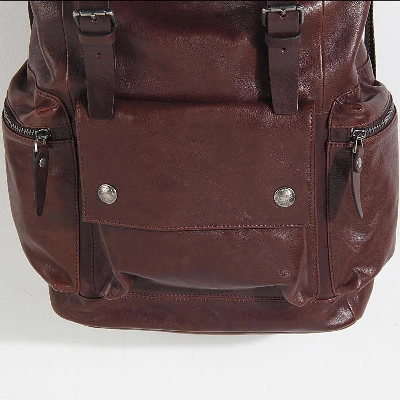 Cool Large Genuine Leather Mens Backpack Coffee Travel Backpack Hiking Backpack for men