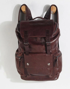Cool Large Genuine Leather Mens Backpack Coffee Travel Backpack Hiking Backpack for men