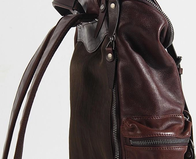 Cool Large Genuine Leather Mens Backpack Coffee Travel Backpack Hiking Backpack for men