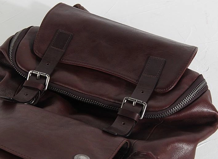 Cool Large Genuine Leather Mens Backpack Coffee Travel Backpack Hiking Backpack for men