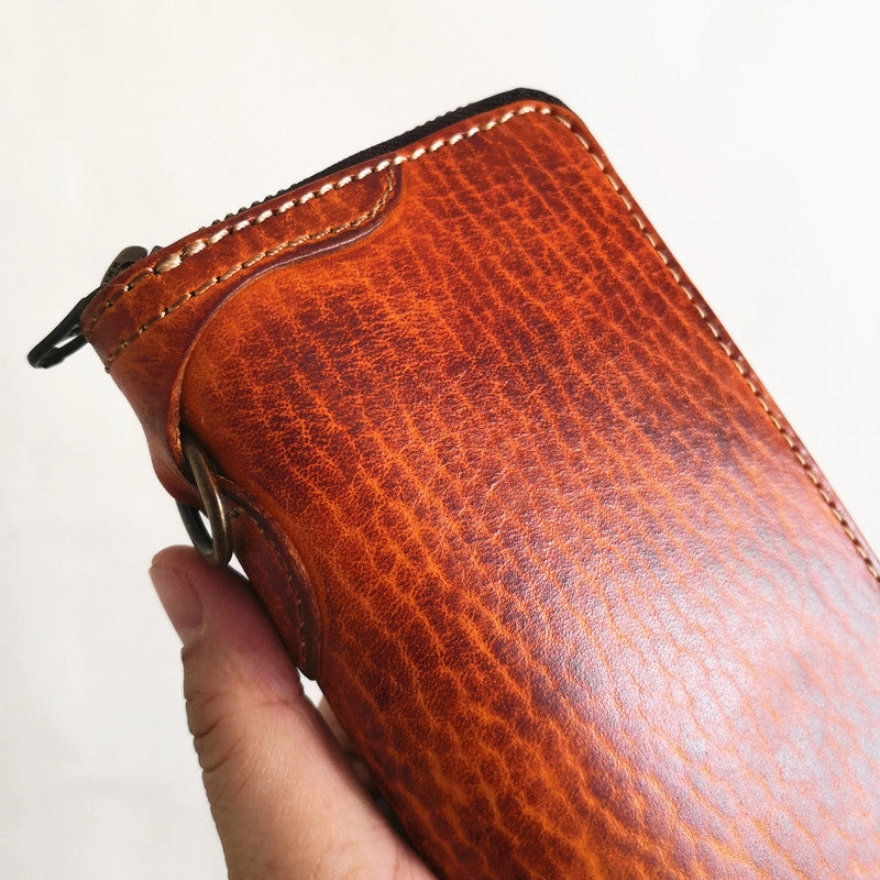 Cool Leather Biker Chain Wallet Mens Vintage Biker Long Zip Wallet for Men