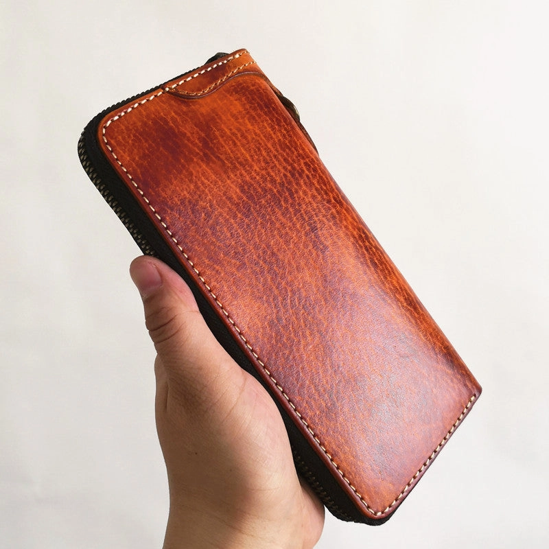Cool Leather Biker Chain Wallet Mens Vintage Biker Long Zip Wallet for Men