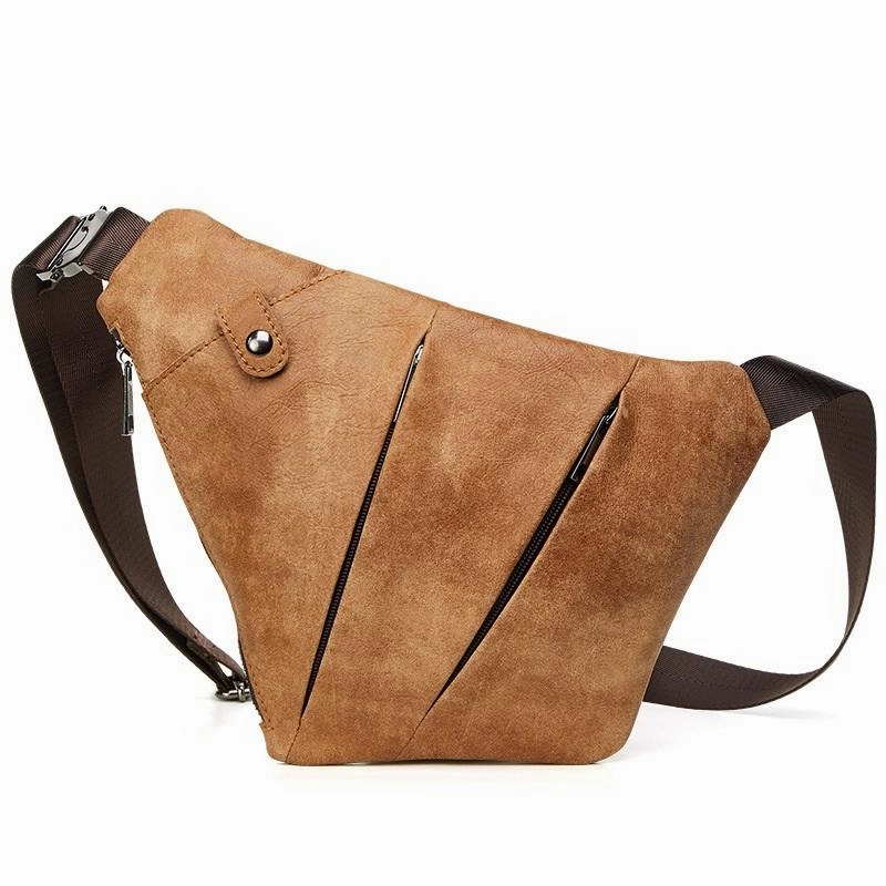 Cool Leather Brown Men's Sling Bag Chest Bag Black Crossbody Backpack For Men