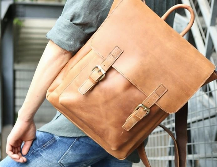 Cool Leather Mens Backpack Travel Backpack Laptop Backpack for men