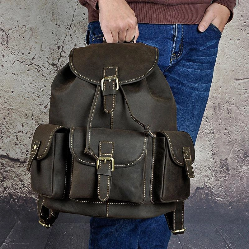 Cool Leather Mens Backpack Vintage Travel Backpack School Backpack for men