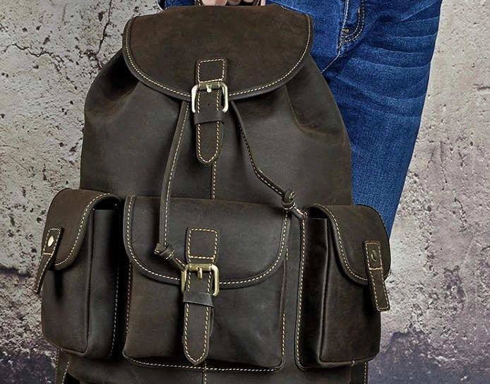Cool Leather Mens Backpack Vintage Travel Backpack School Backpack for men