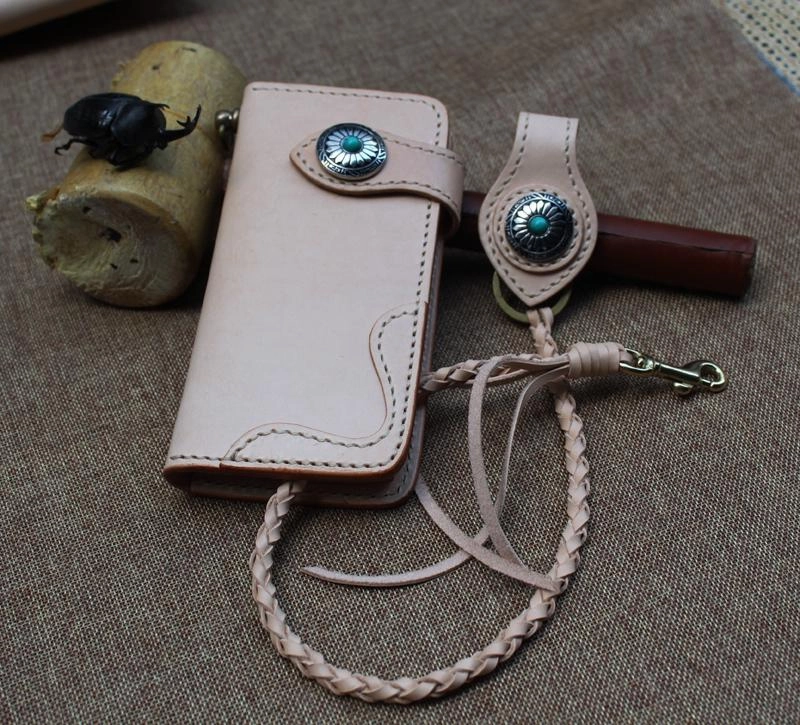 Cool Leather Mens Biker Chain Wallet Handmade Long Chain Wallet with Chain