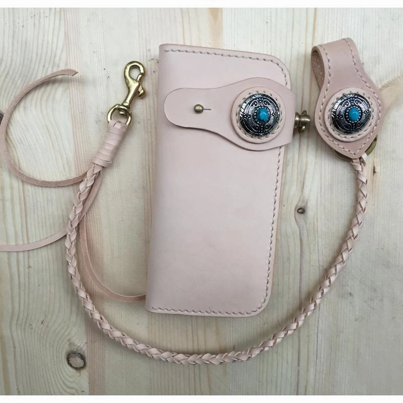 Cool Leather Mens Biker Chain Wallet Handmade Long Chain Wallet with Chain