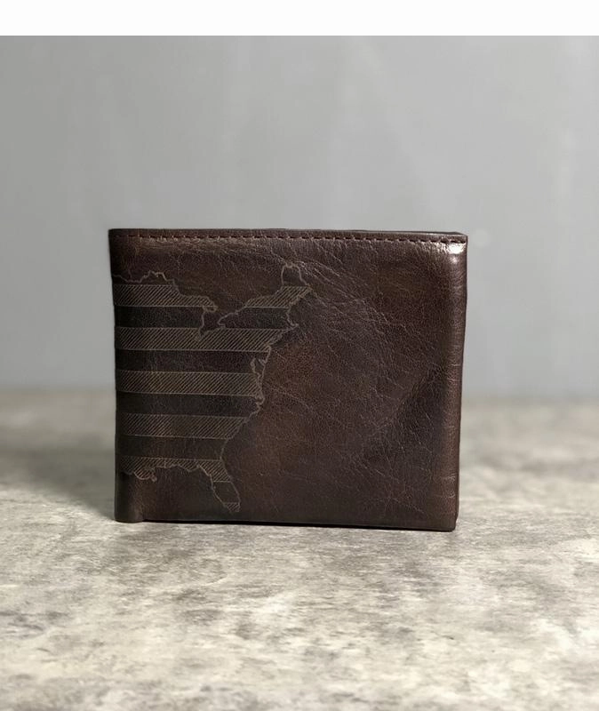 Cool Leather Mens Black Bifold billfold Wallets Small Wallet U.S. Map Wallets Front Pocket Wallet for Men