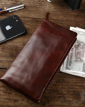 Cool Leather Mens Black Slim Long Wallet Zipper Bifold Card Wallet Clutch Wallet For Men