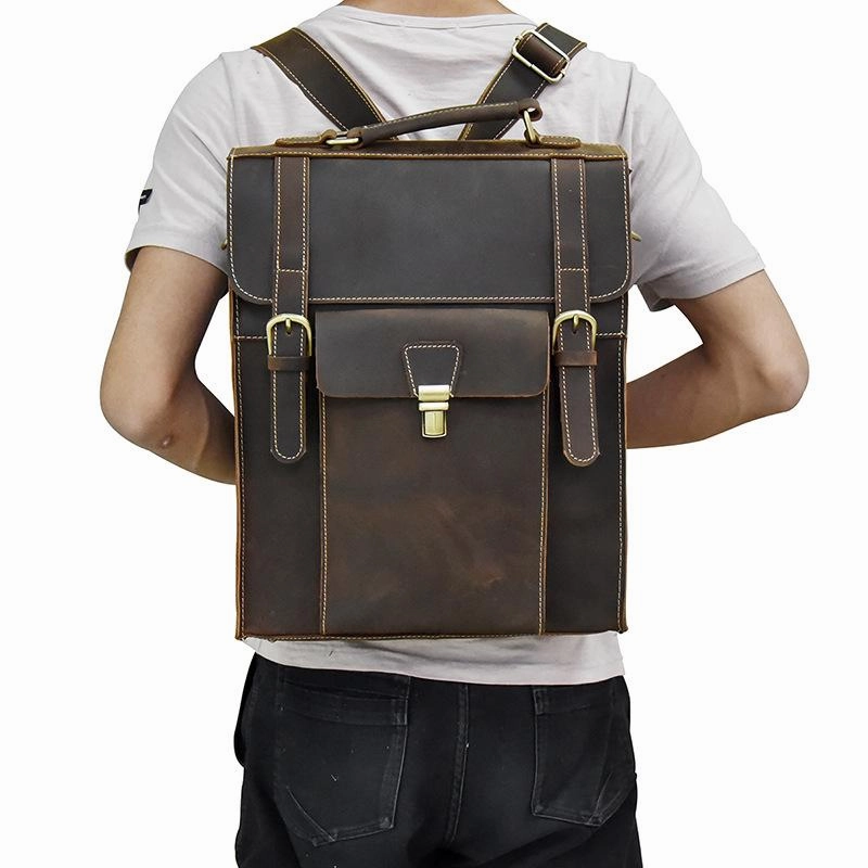 Cool Leather Mens Briefcase Handbag Backpack Satchel Backpack Travel Backpack for Men