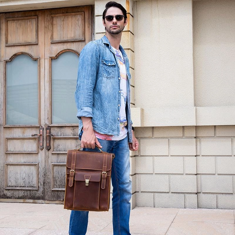 Cool Leather Mens Briefcase Handbag Backpack Satchel Backpack Travel Backpack for Men