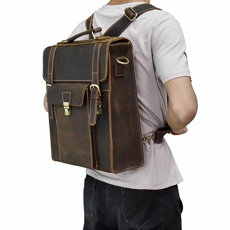 Cool Leather Mens Briefcase Handbag Backpack Satchel Backpack Travel Backpack for Men