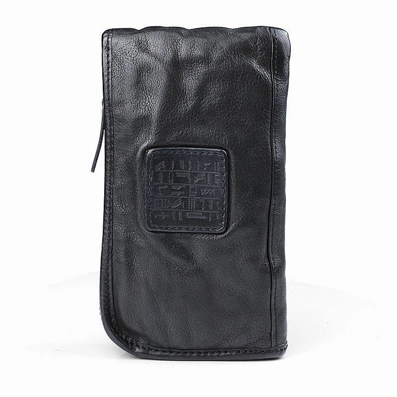 Cool Leather Mens Brown Long Chain Wallet Black Wristlet Wallet Black Clutch Wallet for Men