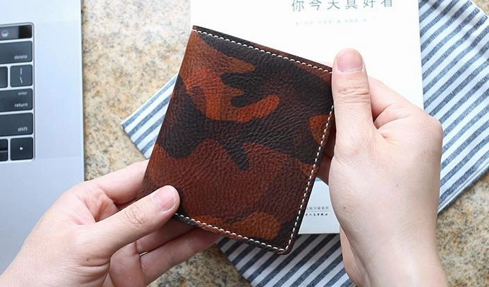 Cool Leather Mens Camouflage Small Wallet Front Pocket Wallet billfold Slim Wallet for Men