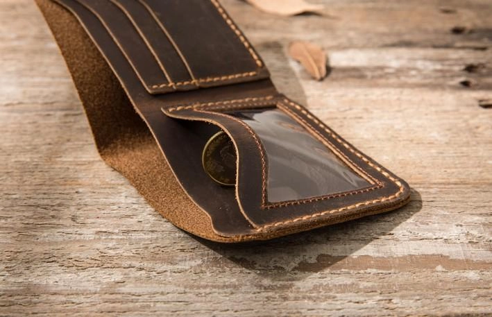Cool Leather Mens Coffee Slim Small Wallet Bifold Vintage billfold Wallet for Men