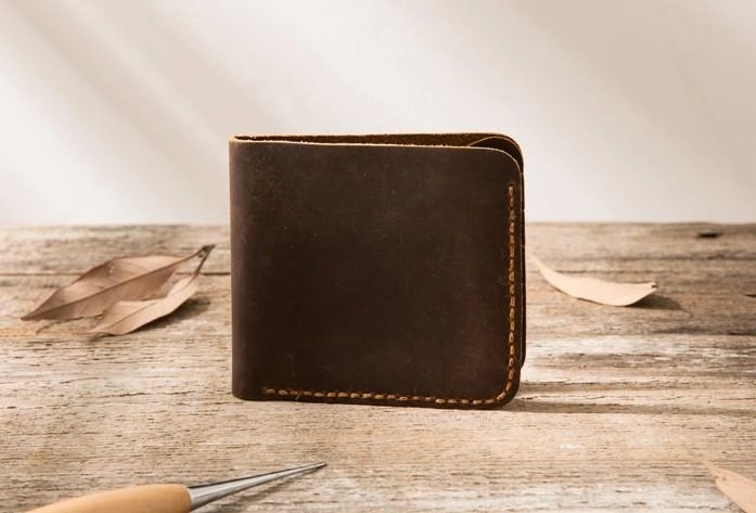 Cool Leather Mens Coffee Slim Small Wallet Bifold Vintage billfold Wallet for Men