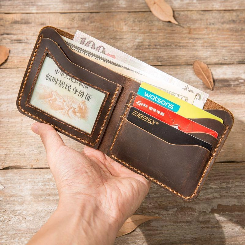 Cool Leather Mens Coffee Slim Small Wallet Bifold Vintage billfold Wallet for Men