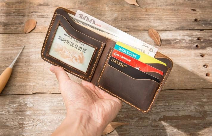 Cool Leather Mens Coffee Slim Small Wallet Bifold Vintage billfold Wallet for Men