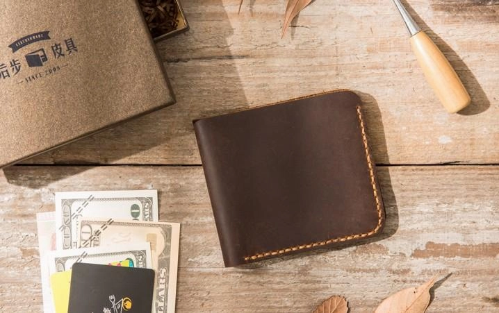 Cool Leather Mens Coffee Slim Small Wallet Bifold Vintage billfold Wallet for Men