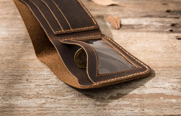 Cool Leather Mens Coffee Slim Small Wallet Bifold Vintage billfold Wallet for Men