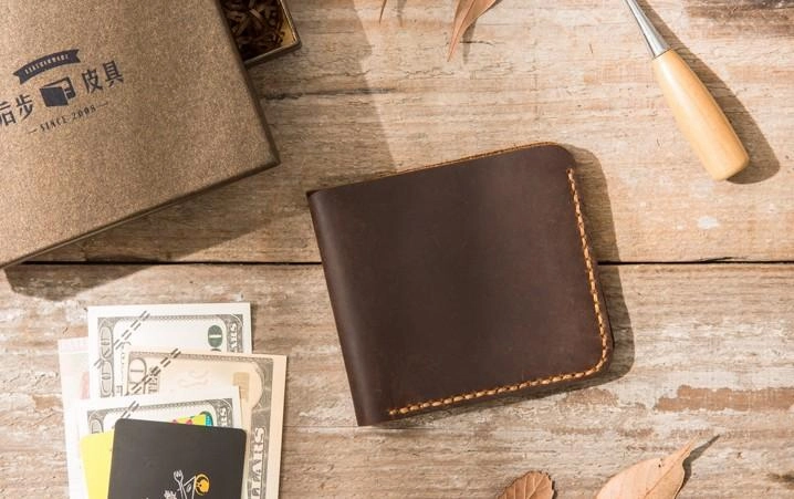 Cool Leather Mens Coffee Slim Small Wallet Bifold Vintage billfold Wallet for Men
