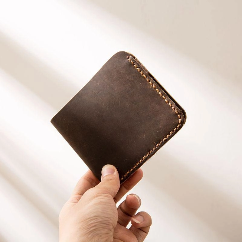 Cool Leather Mens Coffee Slim Small Wallet Bifold Vintage billfold Wallet for Men