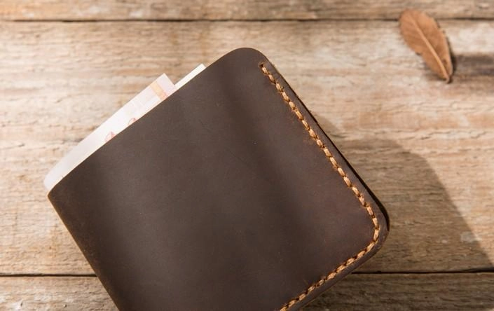 Cool Leather Mens Coffee Slim Small Wallet Bifold Vintage billfold Wallet for Men
