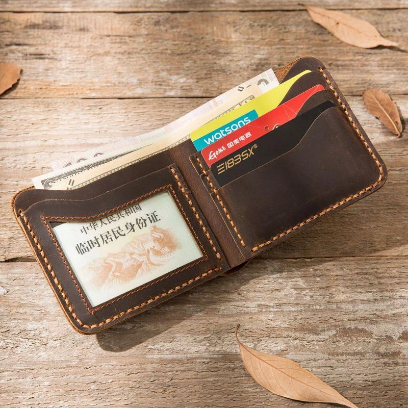 Cool Leather Mens Coffee Slim Small Wallet Bifold Vintage billfold Wallet for Men
