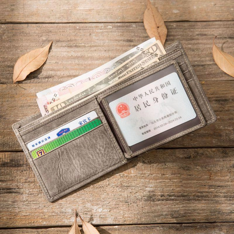 Cool Leather Mens Gray Small Wallet Bifold Vintage Slim billfold Wallet for Men