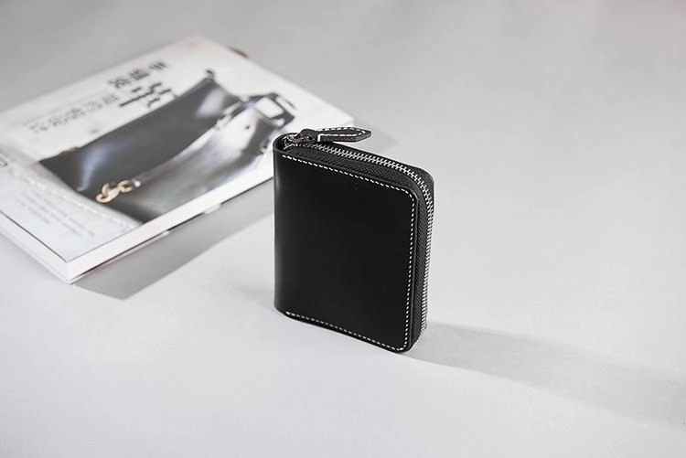 Cool Leather Mens Slim Leather Small Wallets Zipper billfold Wallets Bifold for Men